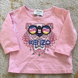 Kenzo Pink Long Sleeve Tee with Tiger Graphic